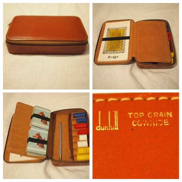 vtg DUNHILL Cowhide Leather Case Poker Chips Bridge LIAL Doberman Playing Cards - Picture 1 of 14